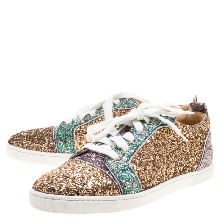 Pre Owned Christian Louboutin Multicolor Coarse Glitter Gondoliere Orlato Low Top Sneakers Size 39