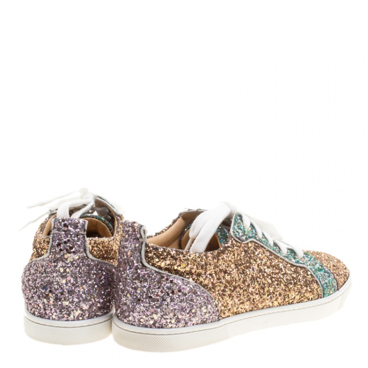 Pre Owned Christian Louboutin Multicolor Coarse Glitter Gondoliere Orlato Low Top Sneakers Size 39