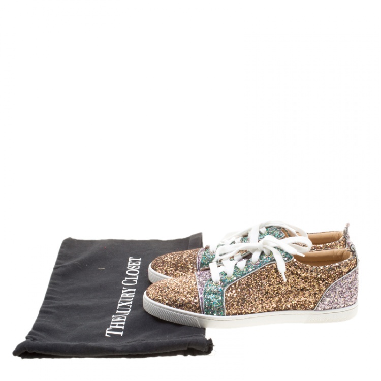 Pre Owned Christian Louboutin Multicolor Coarse Glitter Gondoliere Orlato Low Top Sneakers Size 39