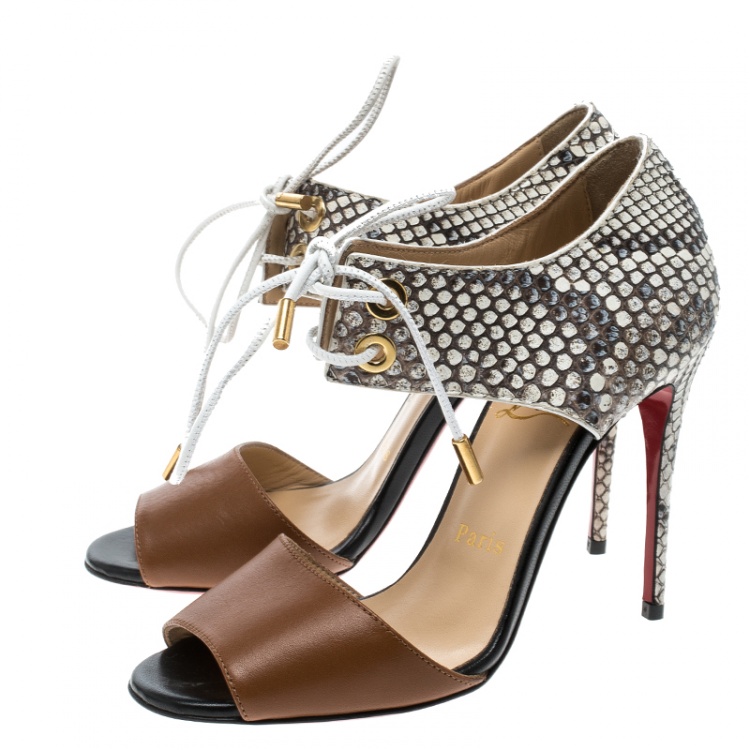 Pre Owned Christian Louboutin Two Tone Python Leather Mayerling Lace-Up Sandals Size 35