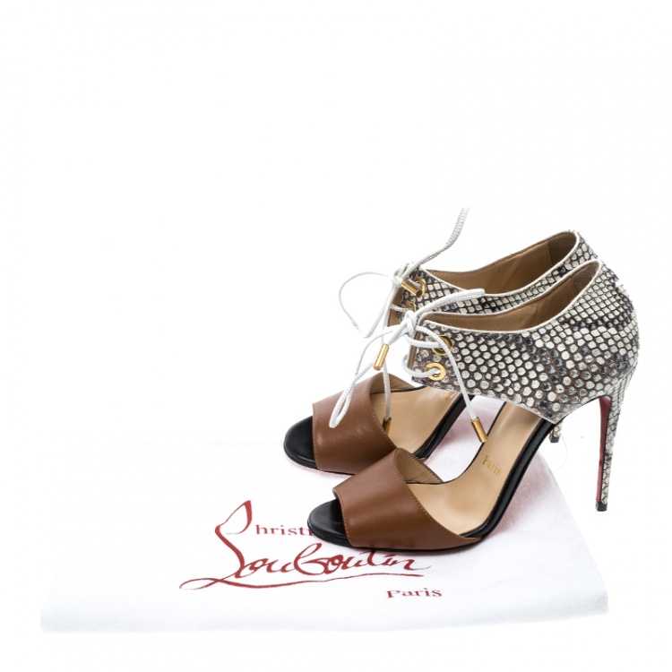Pre Owned Christian Louboutin Two Tone Python Leather Mayerling Lace-Up Sandals Size 35