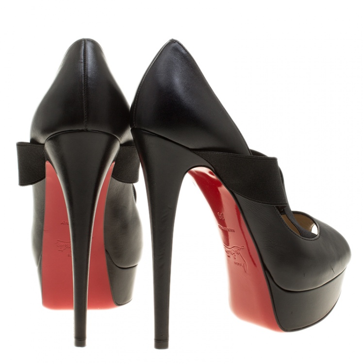 Pre Owned Christian Louboutin Black Leather Very Stagram Cross Strap Peep Toe Platform Pumps Size 36