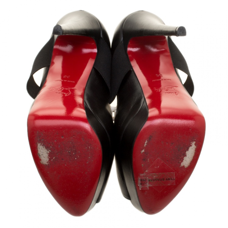 Pre Owned Christian Louboutin Black Leather Very Stagram Cross Strap Peep Toe Platform Pumps Size 36