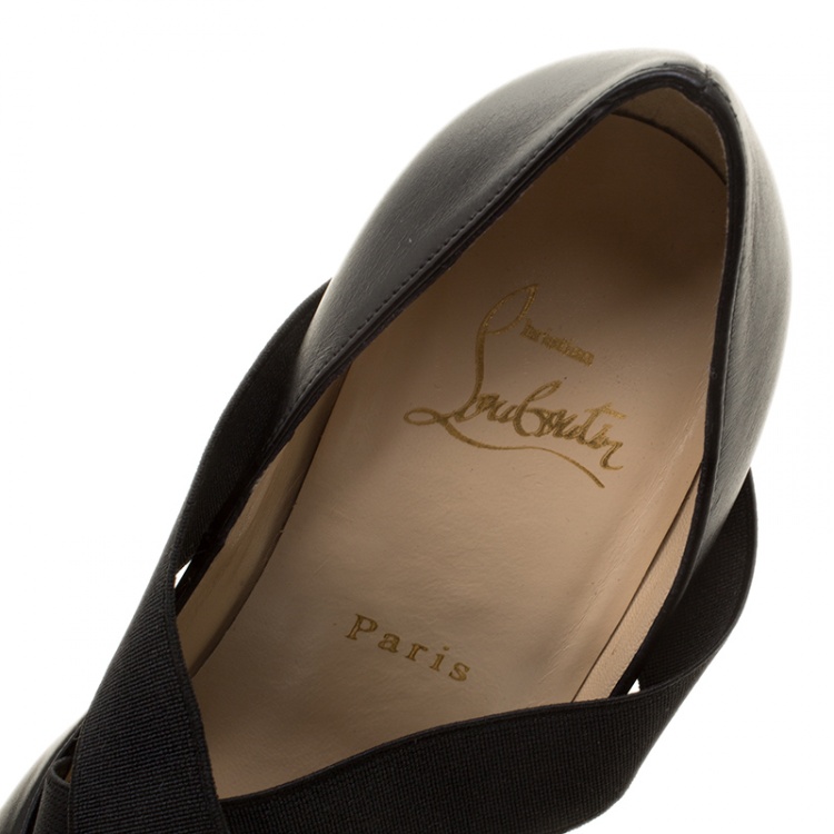 Pre Owned Christian Louboutin Black Leather Very Stagram Cross Strap Peep Toe Platform Pumps Size 36