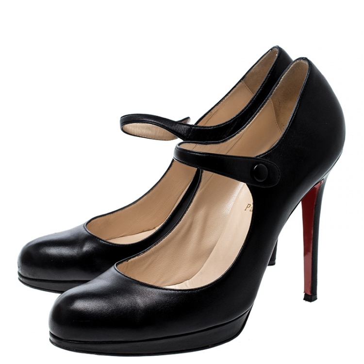 Pre Owned Christian Louboutin Black Leather Mary Jane Platform Pumps Size 40.5