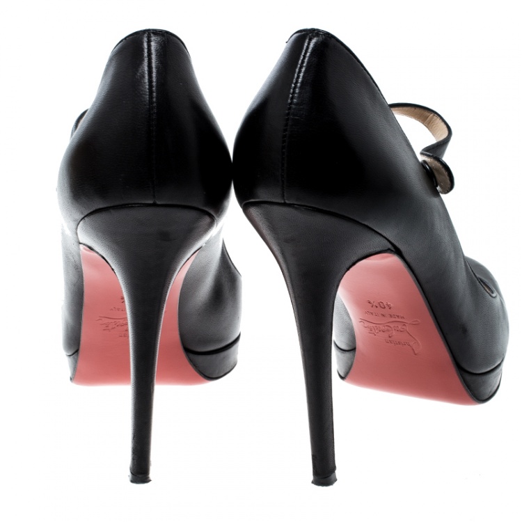 Pre Owned Christian Louboutin Black Leather Mary Jane Platform Pumps Size 40.5