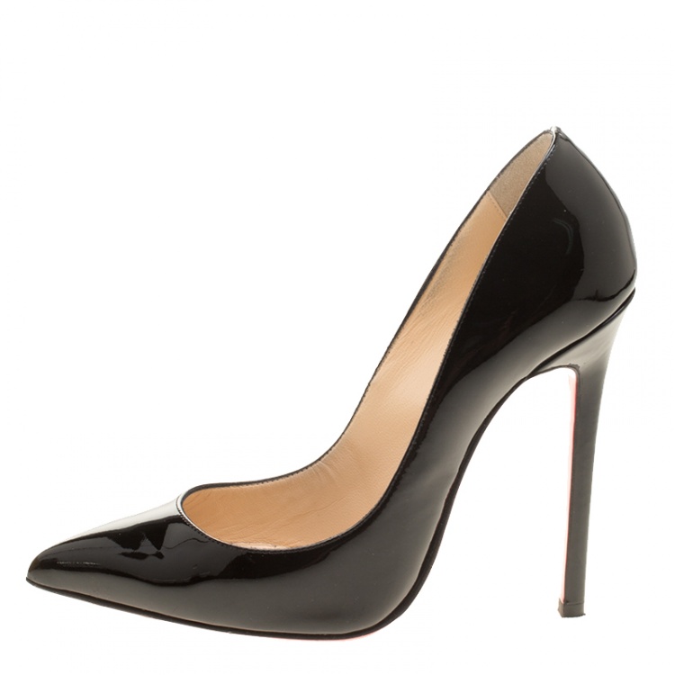 Pre Owned Christian Louboutin Black Patent Leather Pigalle Pointed Toe Pumps Size 37.5