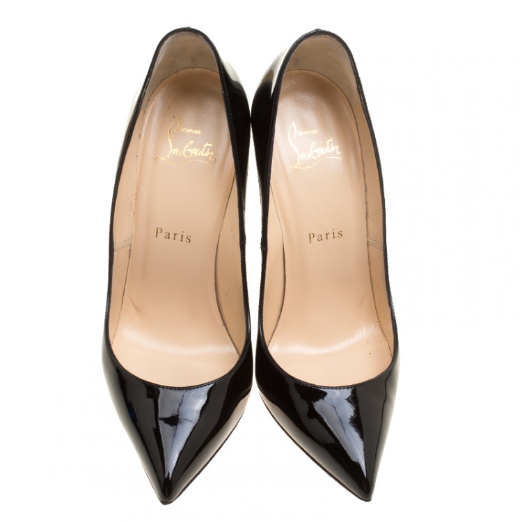 Pre Owned Christian Louboutin Black Patent Leather Pigalle Pointed Toe Pumps Size 37.5