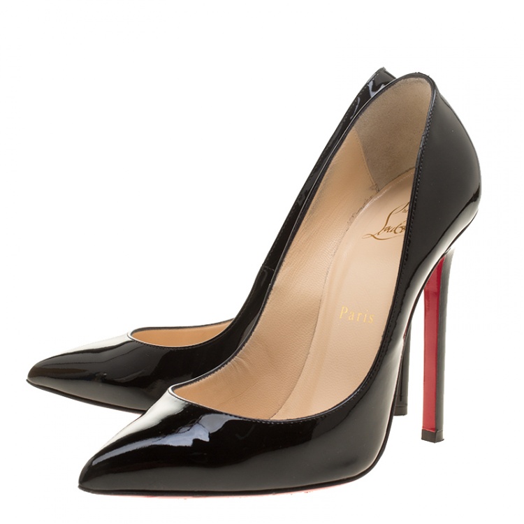 Pre Owned Christian Louboutin Black Patent Leather Pigalle Pointed Toe Pumps Size 37.5