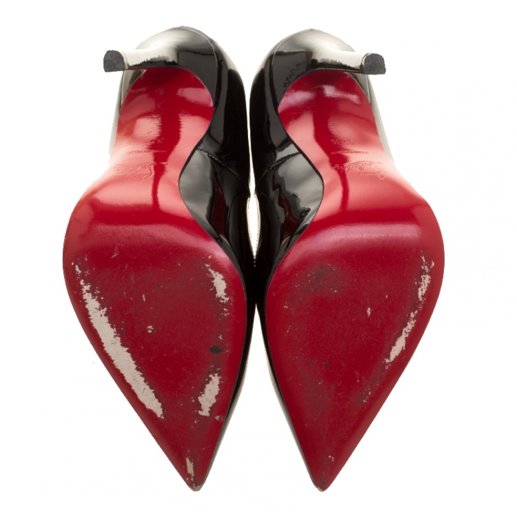 Pre Owned Christian Louboutin Black Patent Leather Pigalle Pointed Toe Pumps Size 37.5