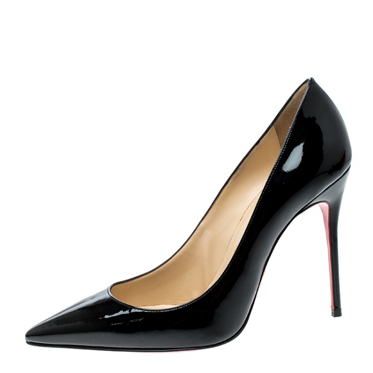 Pre Owned Christian Louboutin Black Patent Leather Decolette 554 Pointed Toe Pumps Size 39