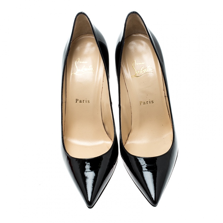 Pre Owned Christian Louboutin Black Patent Leather Decolette 554 Pointed Toe Pumps Size 39