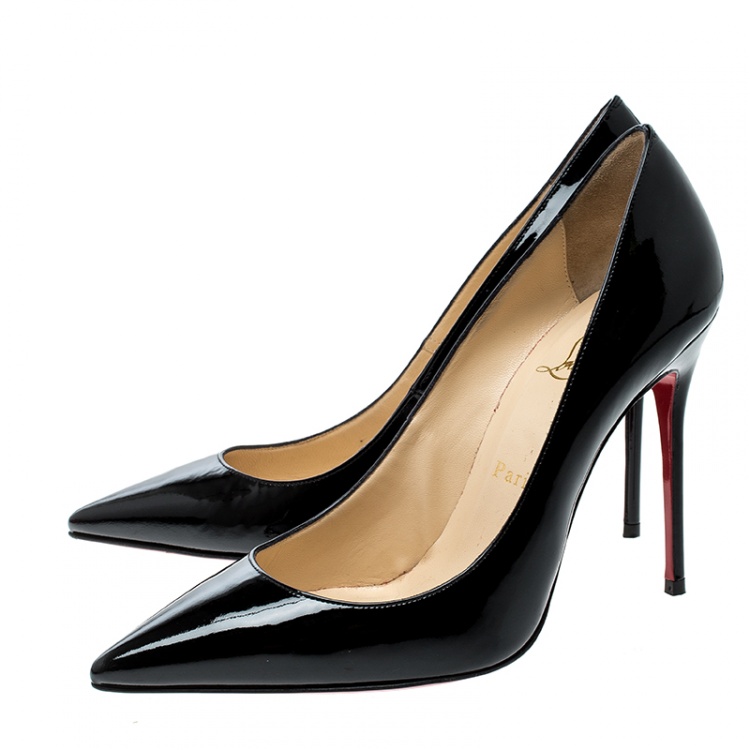 Pre Owned Christian Louboutin Black Patent Leather Decolette 554 Pointed Toe Pumps Size 39