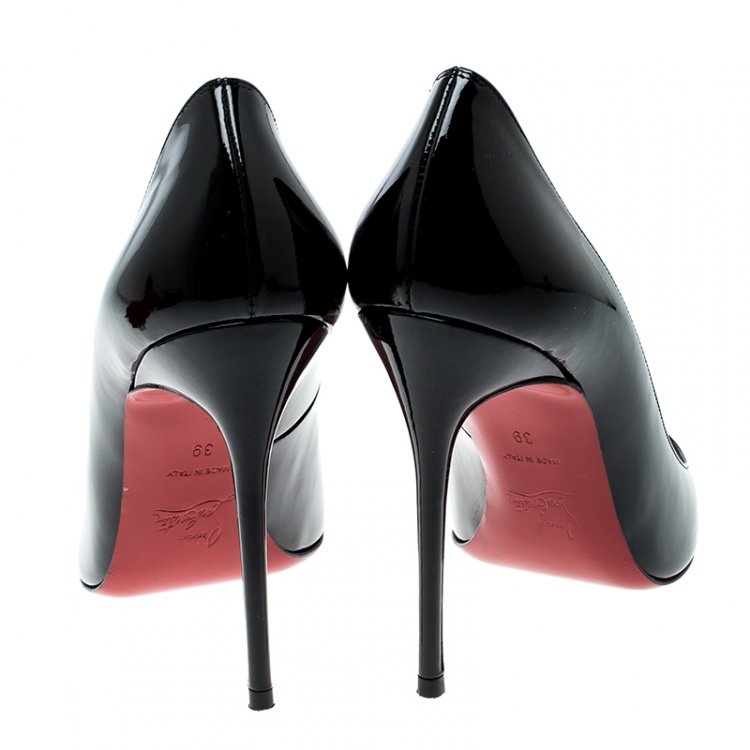 Pre Owned Christian Louboutin Black Patent Leather Decolette 554 Pointed Toe Pumps Size 39