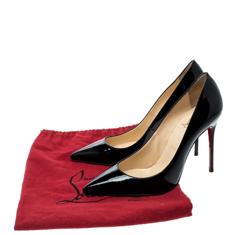 Pre Owned Christian Louboutin Black Patent Leather Decolette 554 Pointed Toe Pumps Size 39