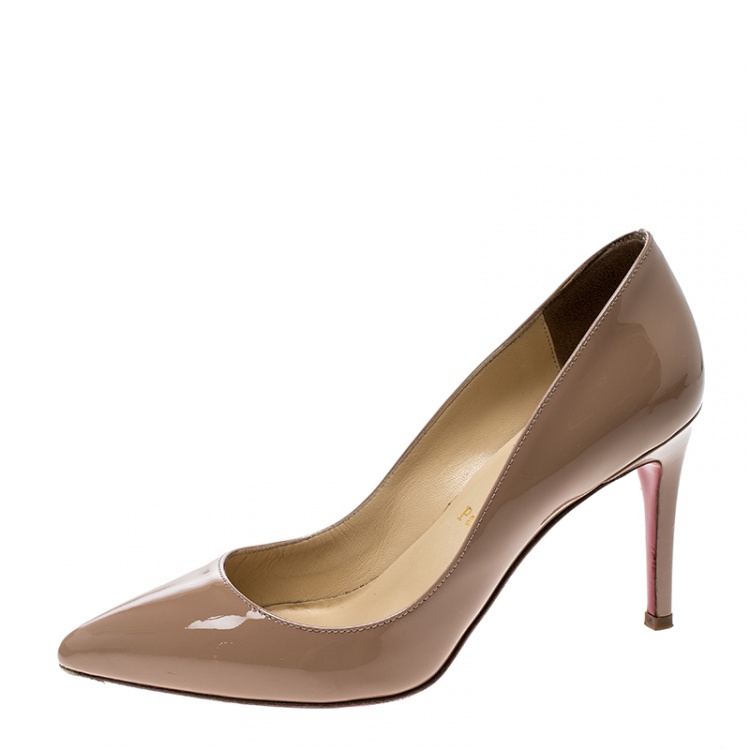 Pre Owned Christian Louboutin Beige Patent Leather Pigalle Pointed Toe Pumps Size 36