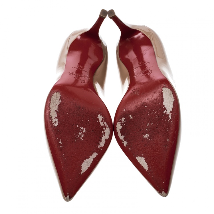 Pre Owned Christian Louboutin Beige Patent Leather Pigalle Pointed Toe Pumps Size 36