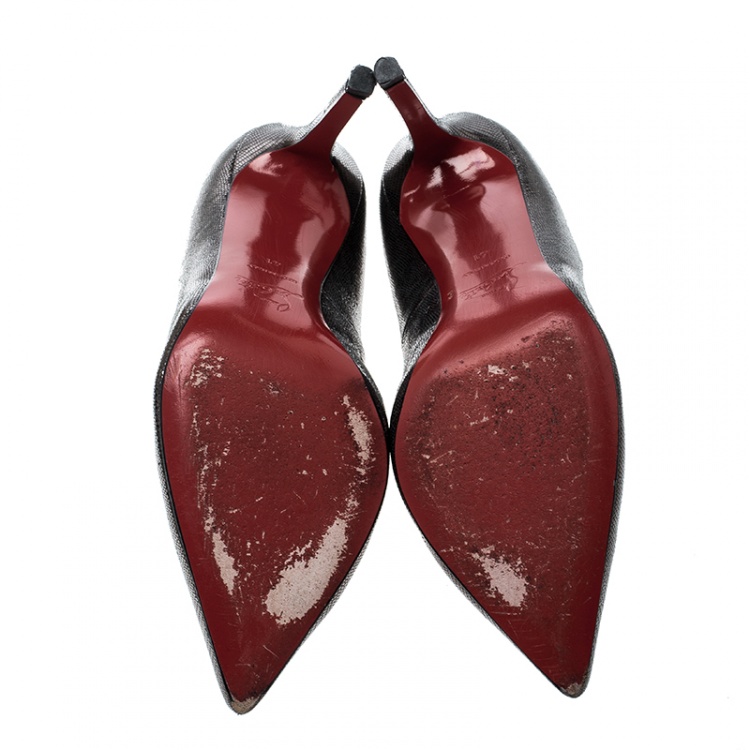 مملوكة مسبقًا Christian Louboutin Metallic Anthracite Facette Laminato Leather Pigalle Pointed Toe Pumps Size 41