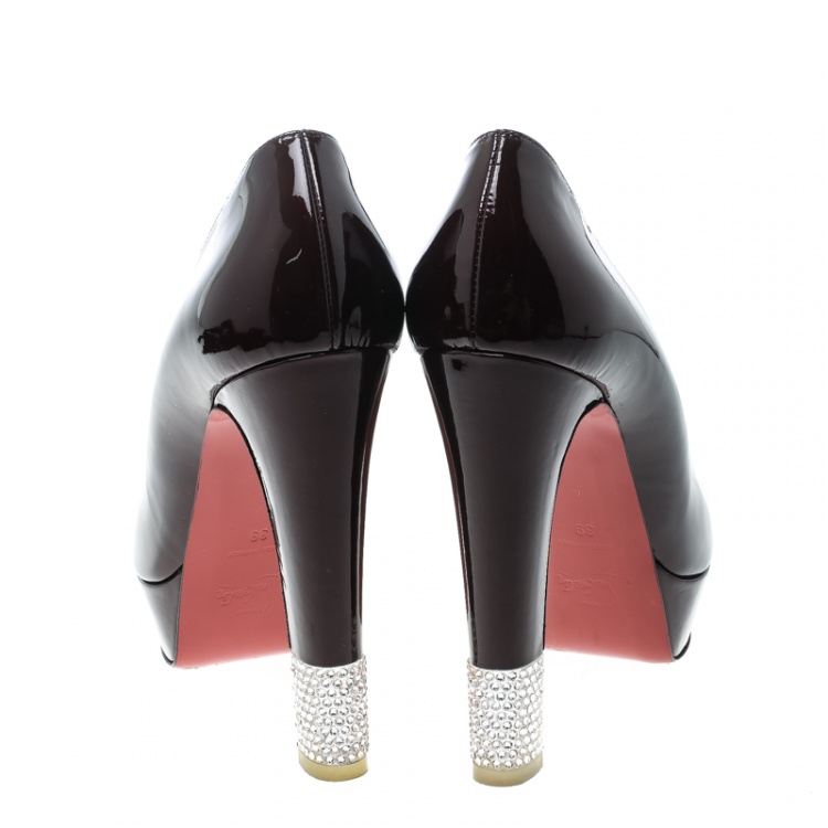 مملوكة مسبقًا Christian Louboutin Burgundy Patent Leather Filter Platform Pumps Size 39