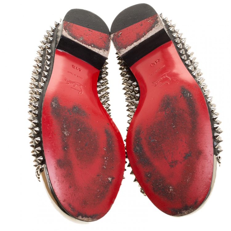Pre Owned Christian Louboutin Black Spike Studded Leather Glitz Smoking Slippers Size 41.5