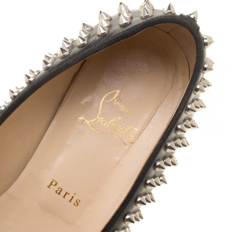 Pre Owned Christian Louboutin Black Spike Studded Leather Glitz Smoking Slippers Size 41.5