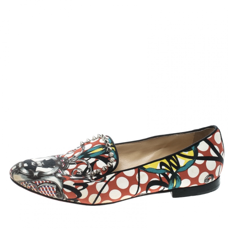 Pre Owned Christian Louboutin Multicolor Printed Fabric Smoking Slippers Size 38.5