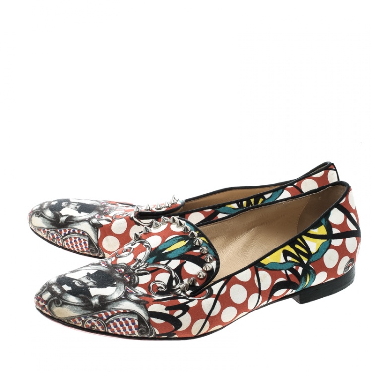 Pre Owned Christian Louboutin Multicolor Printed Fabric Smoking Slippers Size 38.5