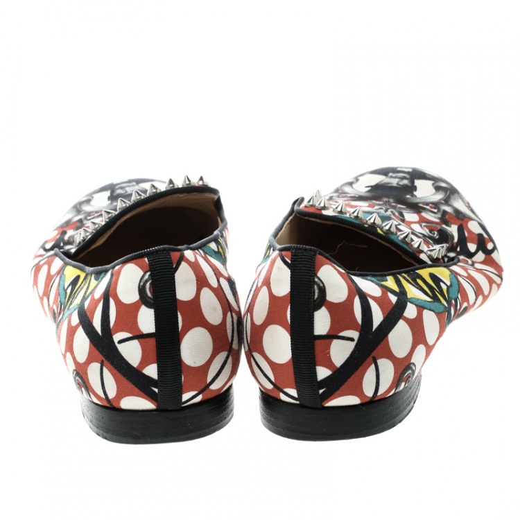 Pre Owned Christian Louboutin Multicolor Printed Fabric Smoking Slippers Size 38.5