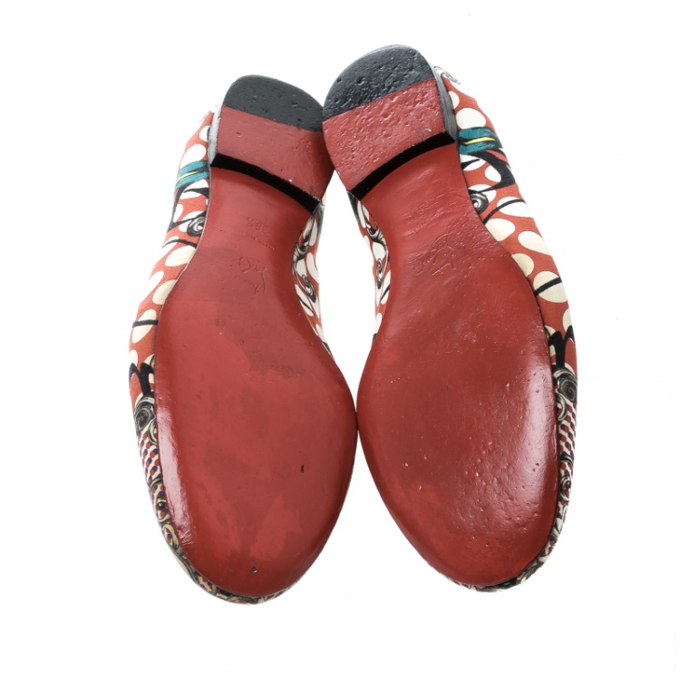 Pre Owned Christian Louboutin Multicolor Printed Fabric Smoking Slippers Size 38.5