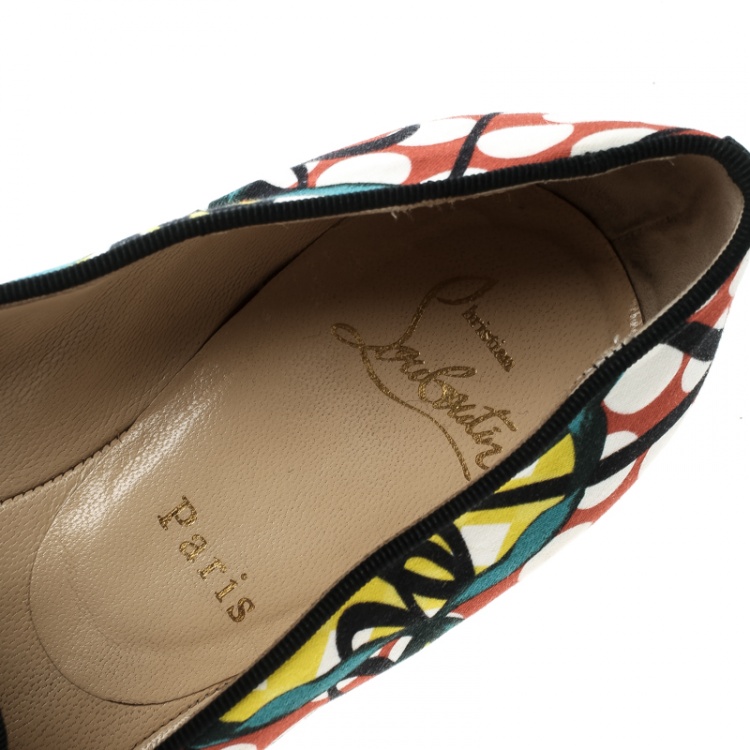 Pre Owned Christian Louboutin Multicolor Printed Fabric Smoking Slippers Size 38.5