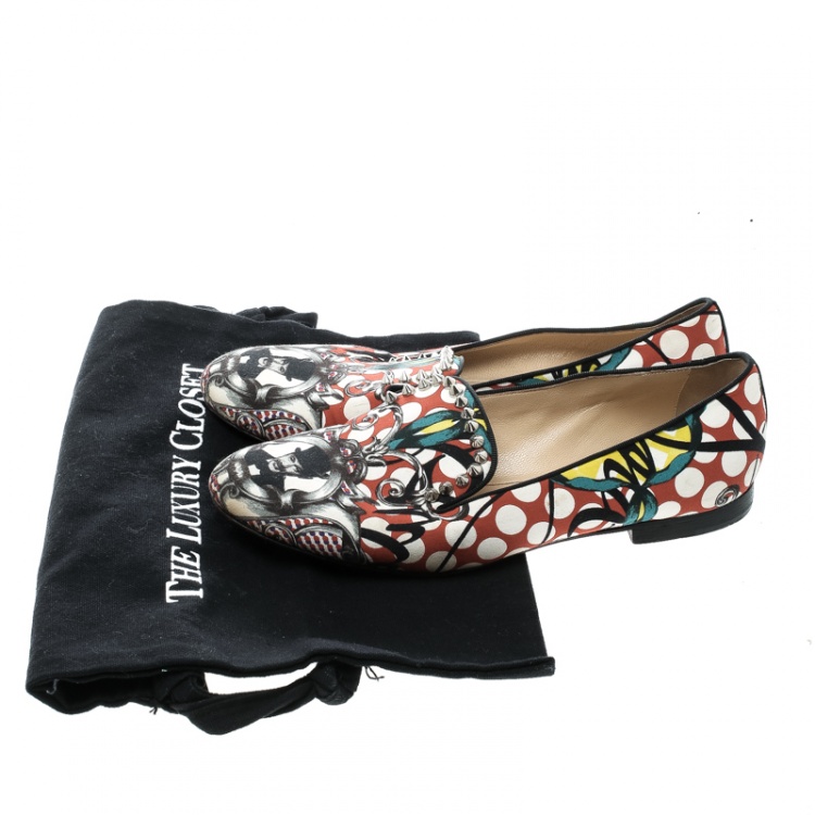 Pre Owned Christian Louboutin Multicolor Printed Fabric Smoking Slippers Size 38.5