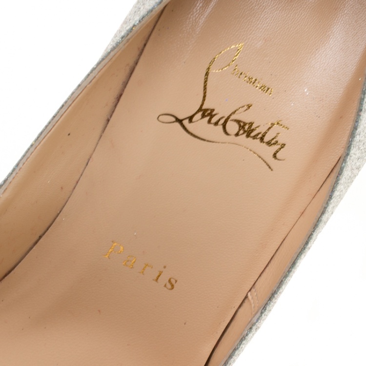 Pre Owned Christian Louboutin Metallic Silver Glitter Decollete Mini Pointed Toe Pumps Size 39