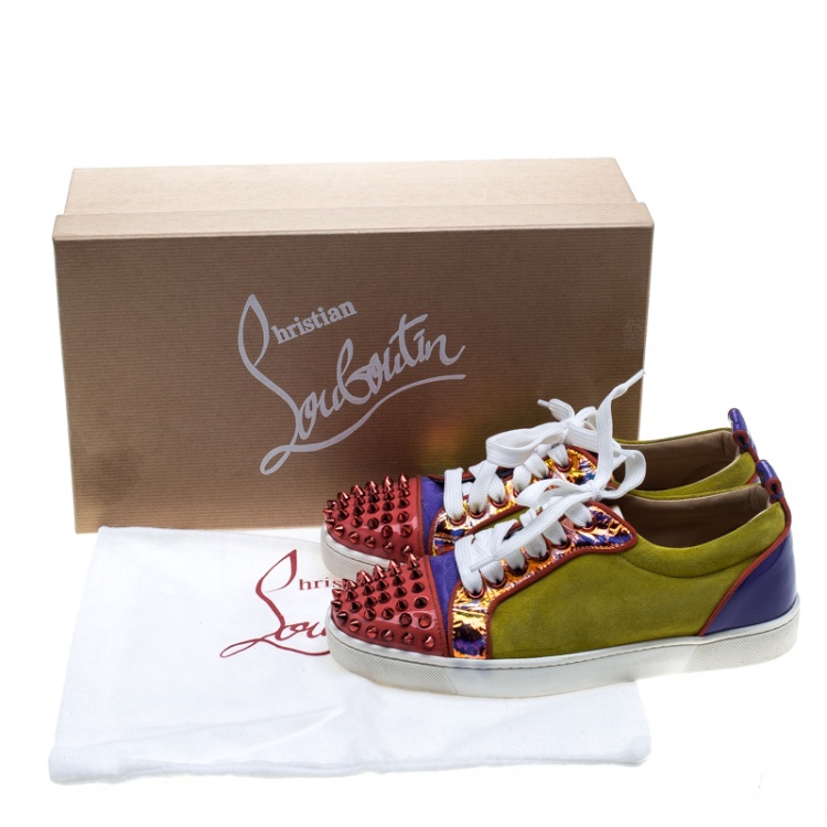 Pre Owned Christian Louboutin Multicolor Suede and Patent Leather Louis Junior Spikes Sneakers Size 36