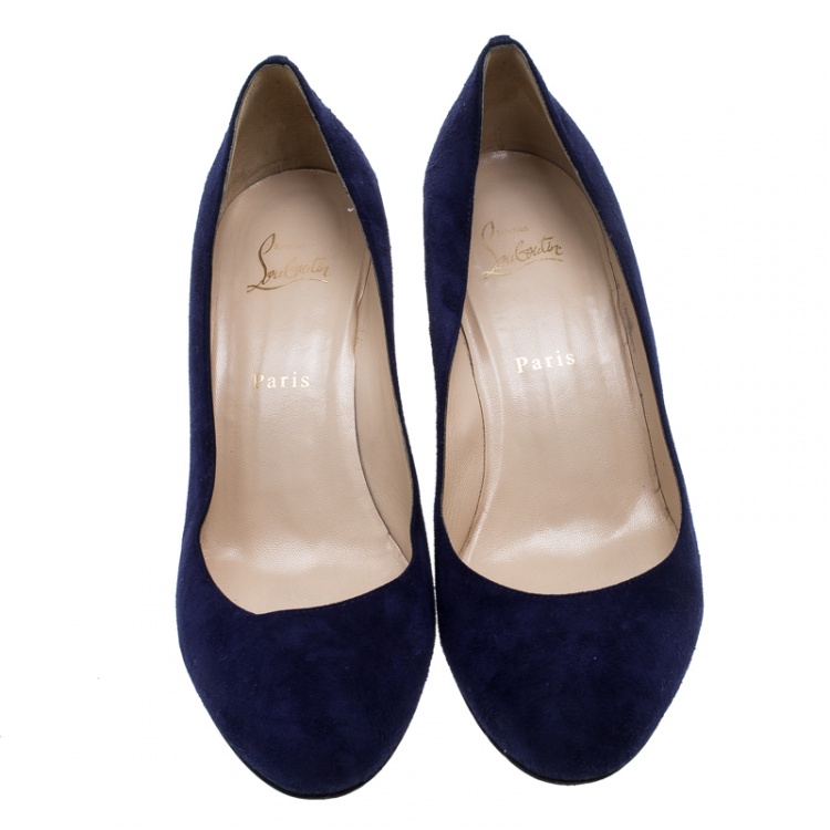 Pre Owned Christian Louboutin Blue Suede Melisa Wedge Pumps Size 41