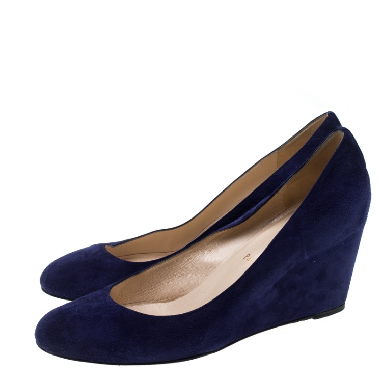 Pre Owned Christian Louboutin Blue Suede Melisa Wedge Pumps Size 41