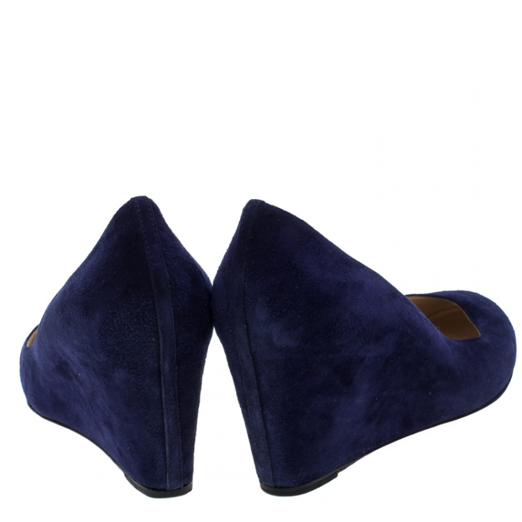 Pre Owned Christian Louboutin Blue Suede Melisa Wedge Pumps Size 41