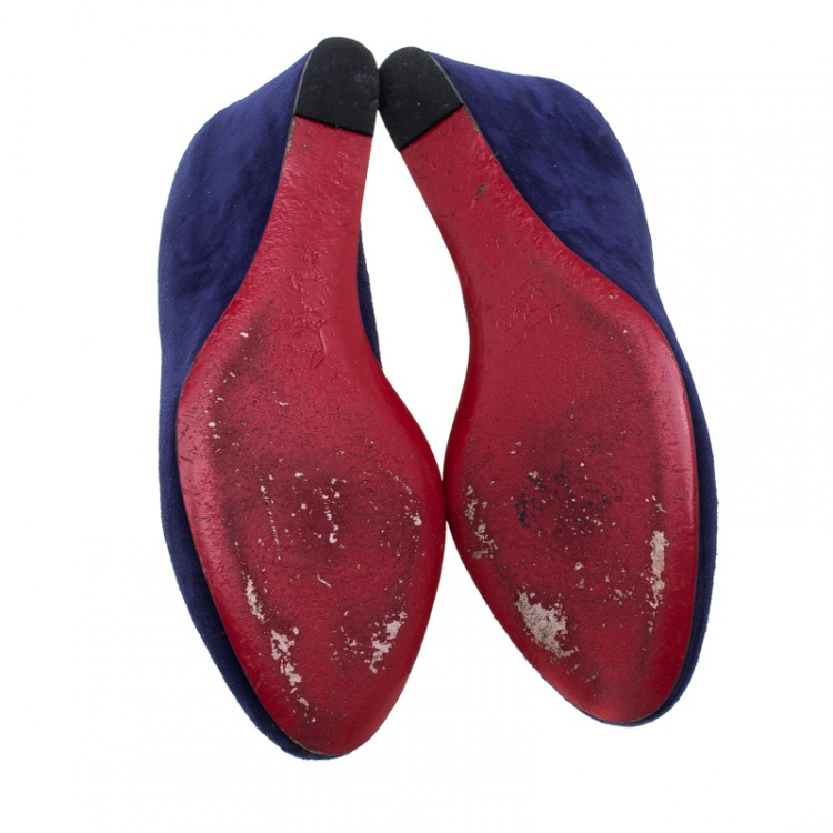Pre Owned Christian Louboutin Blue Suede Melisa Wedge Pumps Size 41