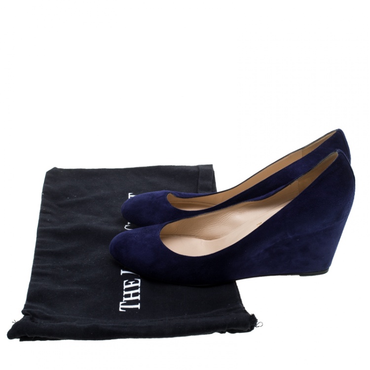 Pre Owned Christian Louboutin Blue Suede Melisa Wedge Pumps Size 41