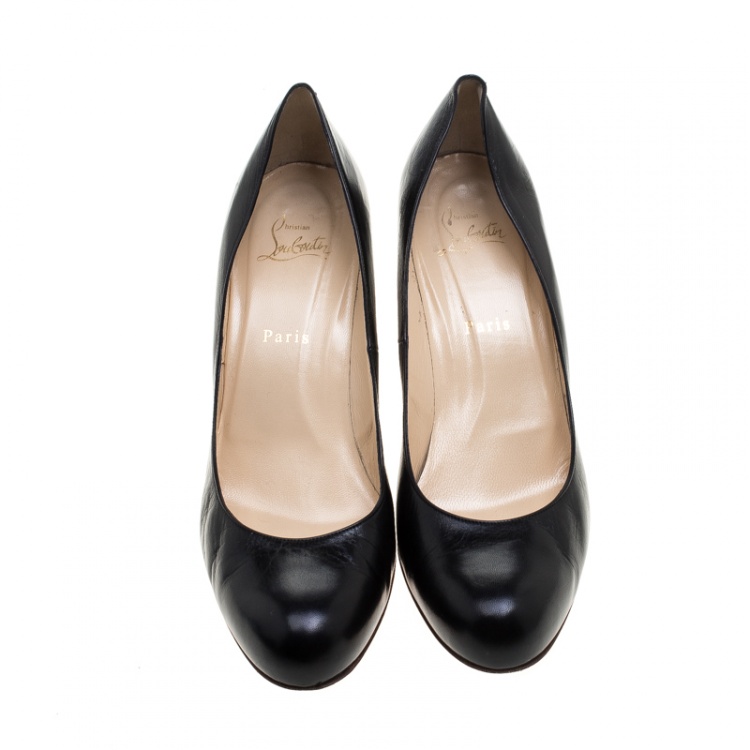 Pre Owned Christian Louboutin Black Leather Miss Boxe Wedge Pumps Size 41