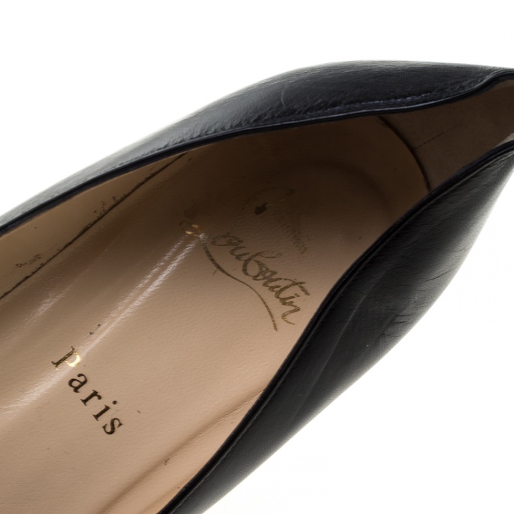 Pre Owned Christian Louboutin Black Leather Miss Boxe Wedge Pumps Size 41