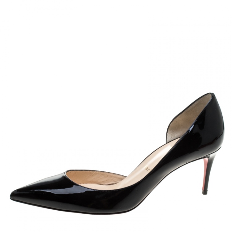 Pre Owned Christian Louboutin Black Patent Leather Iriza D'orsay Pointed Toe Pumps Size 38.5