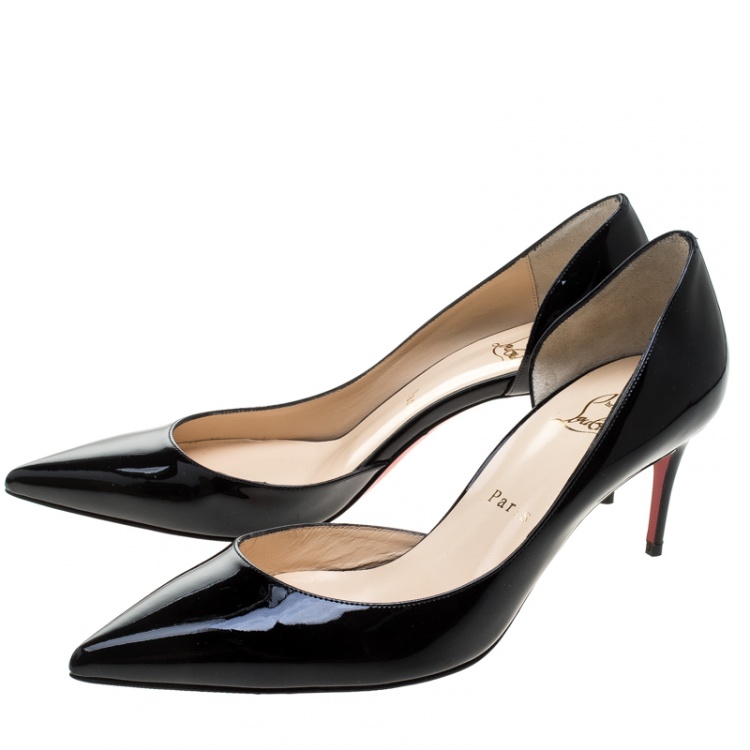 Pre Owned Christian Louboutin Black Patent Leather Iriza D'orsay Pointed Toe Pumps Size 38.5