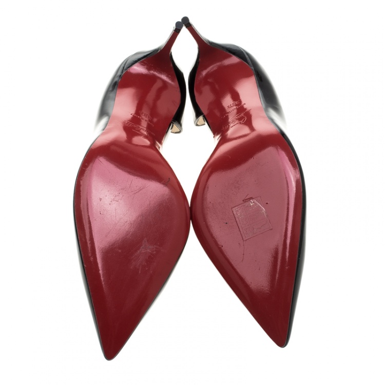 Pre Owned Christian Louboutin Black Patent Leather Iriza D'orsay Pointed Toe Pumps Size 38.5