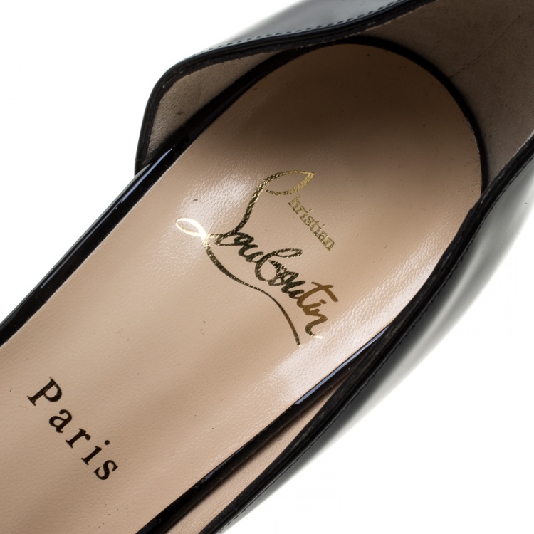 Pre Owned Christian Louboutin Black Patent Leather Iriza D'orsay Pointed Toe Pumps Size 38.5