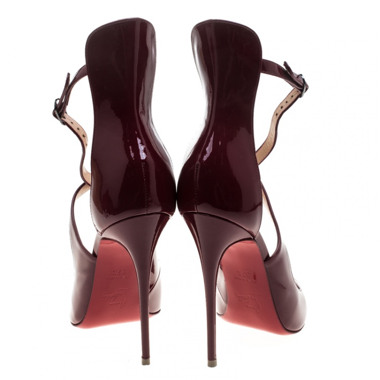 Pre Owned Christian Louboutin Cherry Red Patent Leather Marlenarock Cross Strap D'orsay Pumps Size 37.5