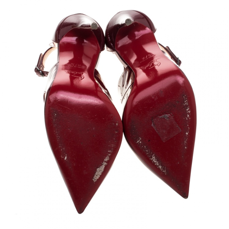 Pre Owned Christian Louboutin Cherry Red Patent Leather Marlenarock Cross Strap D'orsay Pumps Size 37.5
