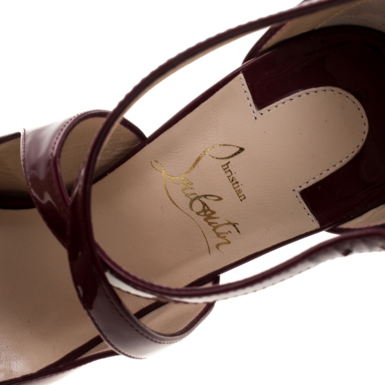 Pre Owned Christian Louboutin Cherry Red Patent Leather Marlenarock Cross Strap D'orsay Pumps Size 37.5