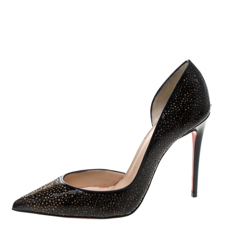 Pre Owned Christian Louboutin Two Tone Laser Cut Patent Leather Galupump Pointed Toe D'Orsay Pumps Size 36.5