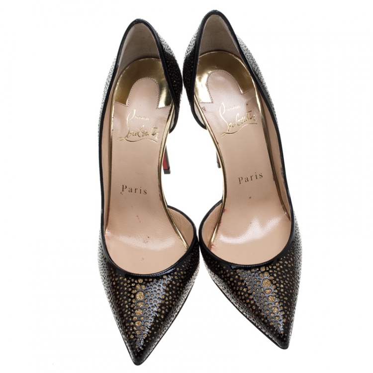 Pre Owned Christian Louboutin Two Tone Laser Cut Patent Leather Galupump Pointed Toe D'Orsay Pumps Size 36.5