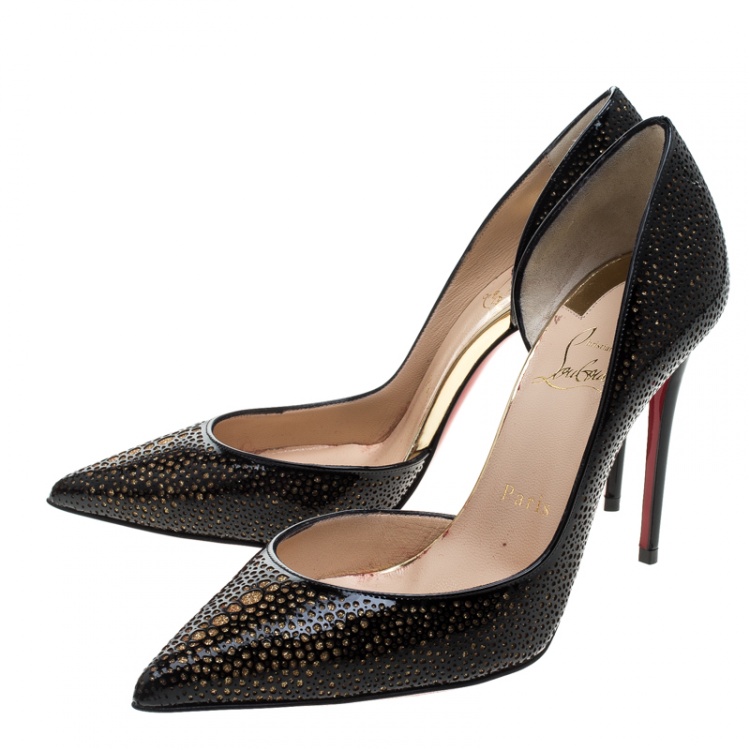Pre Owned Christian Louboutin Two Tone Laser Cut Patent Leather Galupump Pointed Toe D'Orsay Pumps Size 36.5